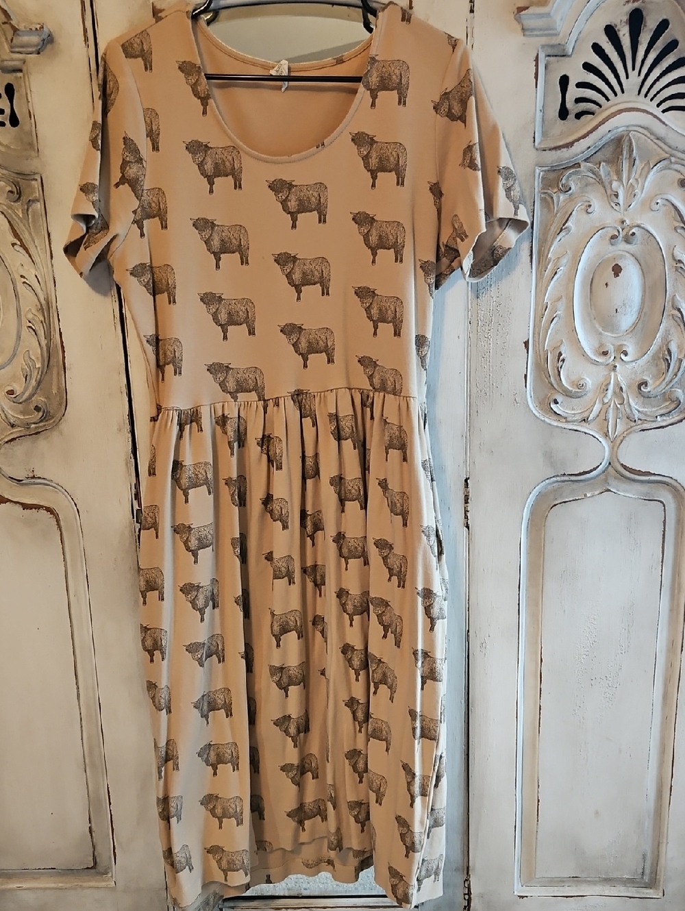 Kate Quinn Women’s Dress Large Organic Cotton Cow Print Neutral